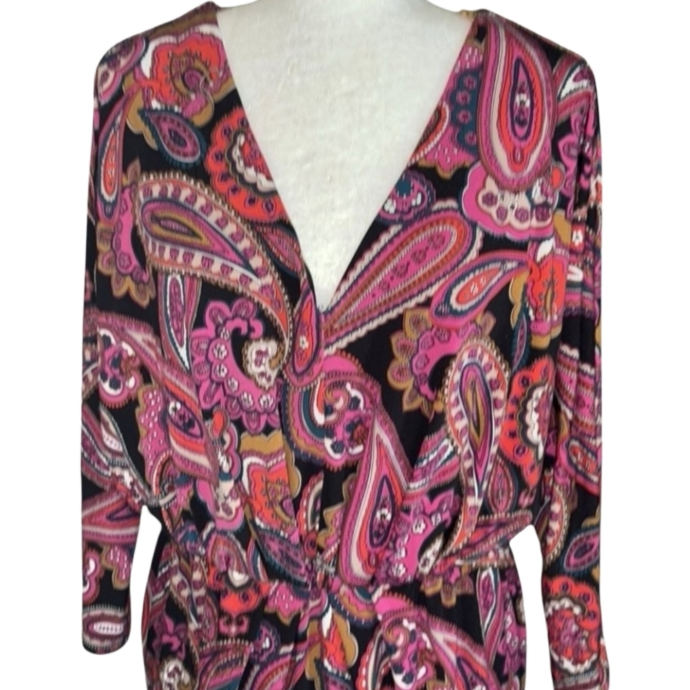 Trina Turk Pink Paisley Surplice Wrap Dress Small NWT Retro Birch Jersey Mini - Picture 5 of 15